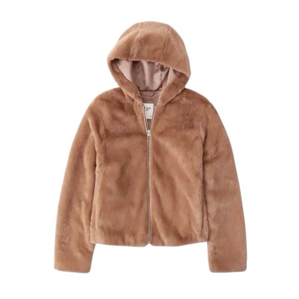 ABERCROMBIE & FITCH Light Brown Faux Fur Hoodie Jacket Outerwear Small